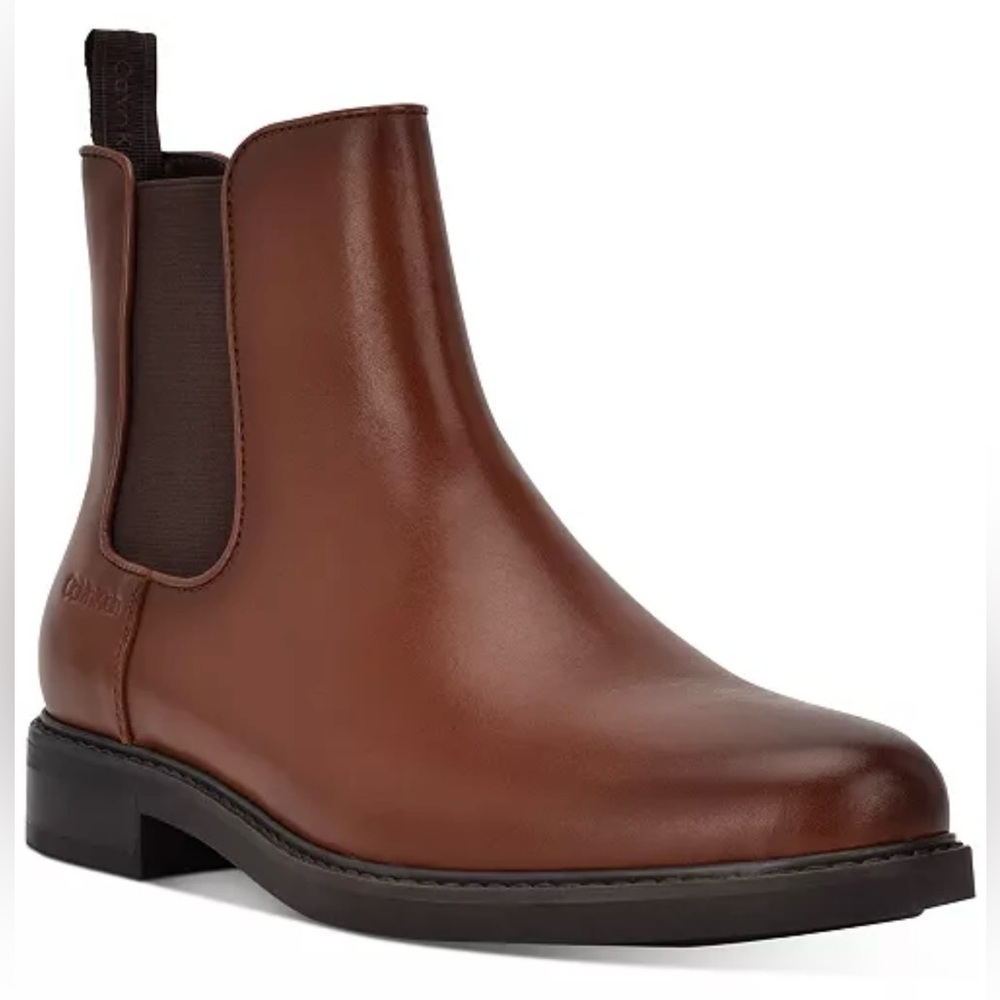 NEW - Calvin Klein Men's Fenwick Pull On Chelsea Boots - Medium Brown Size 12
